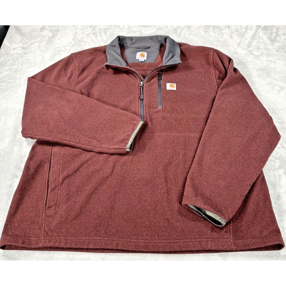 Carhartt Dalton Half Zip Fleece Pullover Sweater Mens 2XL Maroon Red